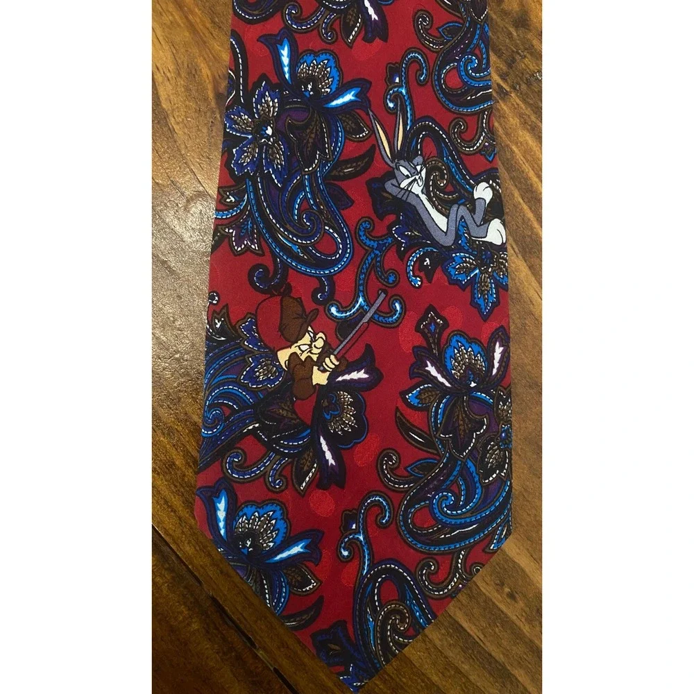 Looney Tunes Mania Necktie Mens OS Red Good Vintage 1994 Paisley Character Print